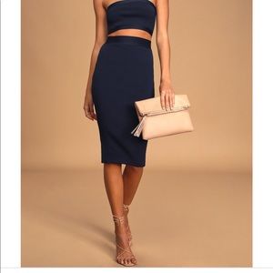 Navy Blue One-Shoulder Two-Piece Bodycon Dress